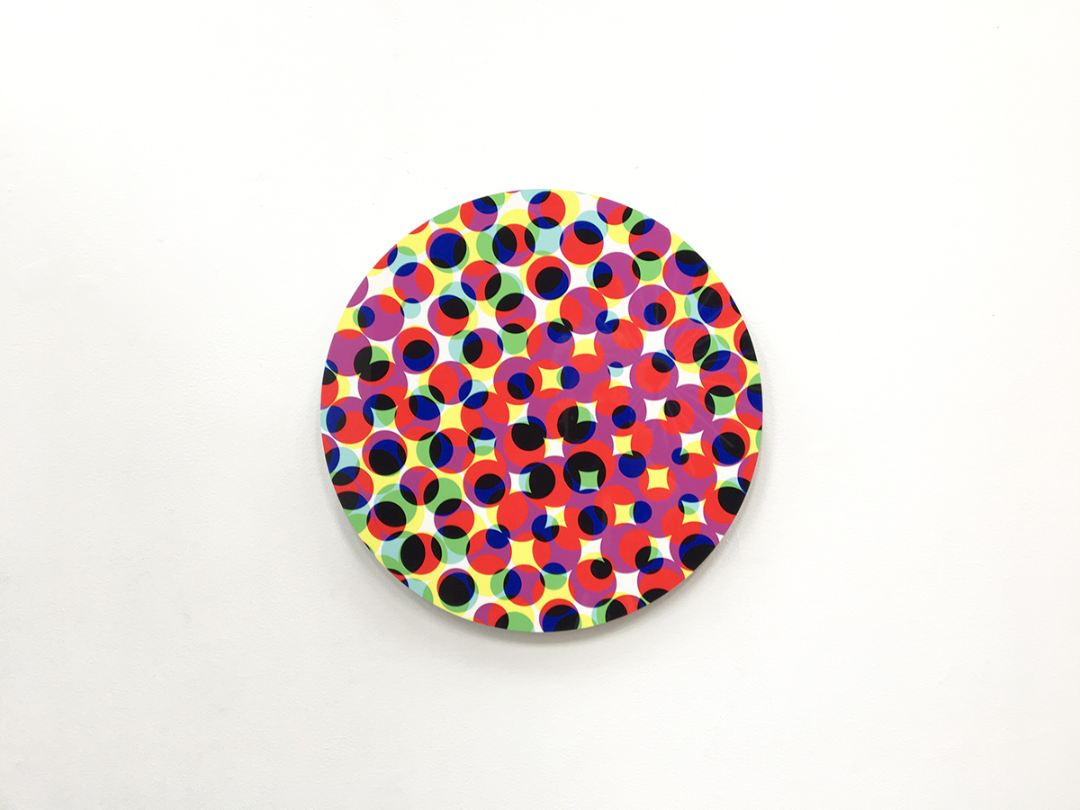 Evie Leder: Rini Circles 1 20 inch circle on aluminum vibrant colors